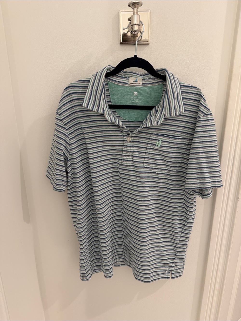 Boy’s Size 12, Johnnie-O Polo Shirt - Light Blue & White